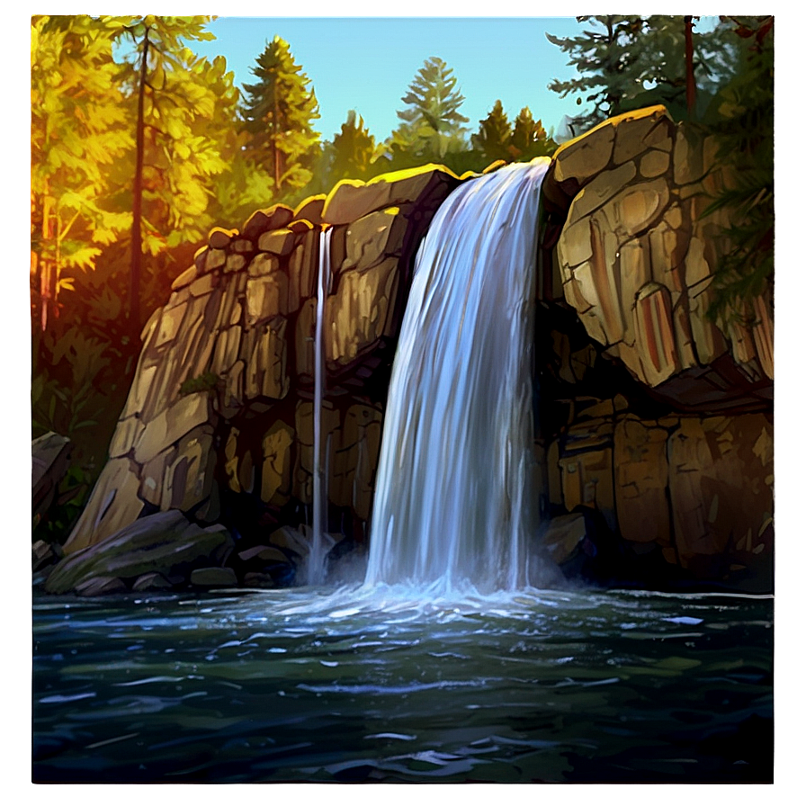 Waterfall In Golden Hour Light Png 05212024 PNG image