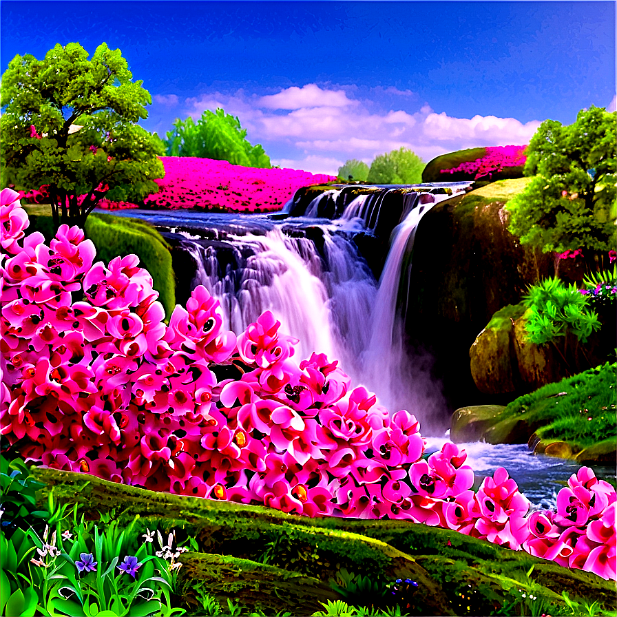 Waterfall In Spring Bloom Png 05212024 PNG image
