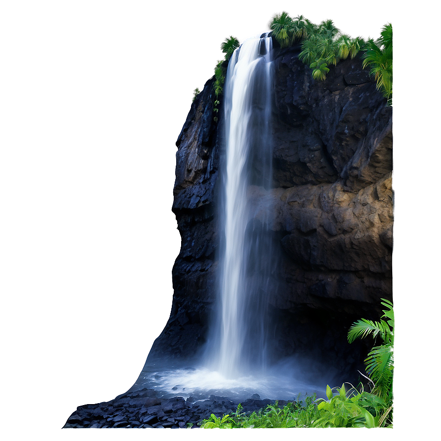 Waterfall In Volcanic Landscape Png Tbt PNG image