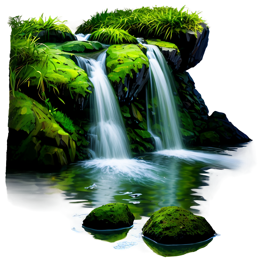 Waterfall With Mossy Rocks Png Hri9 PNG image