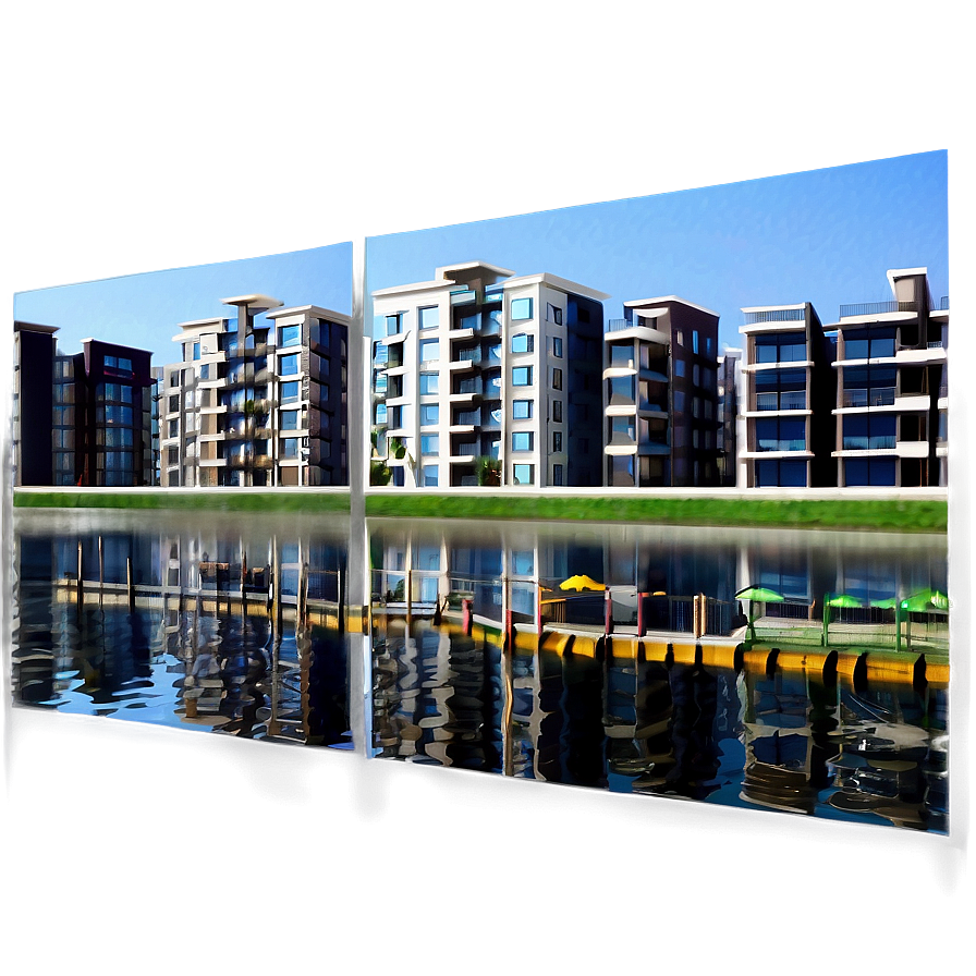 Waterfront Apartment Scene Png 05242024 PNG image