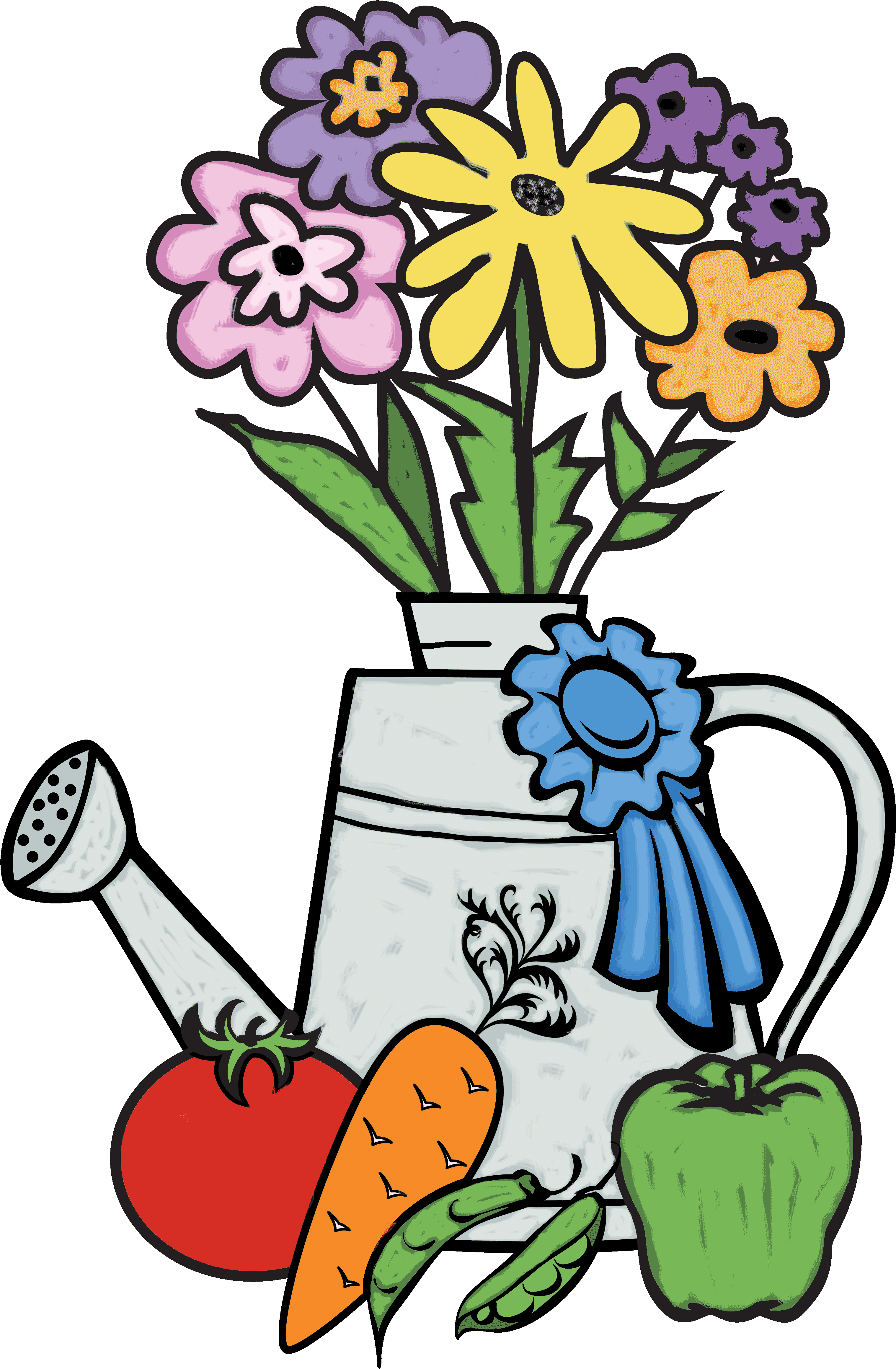 Watering Can Garden Vegetables Flowers PNG image