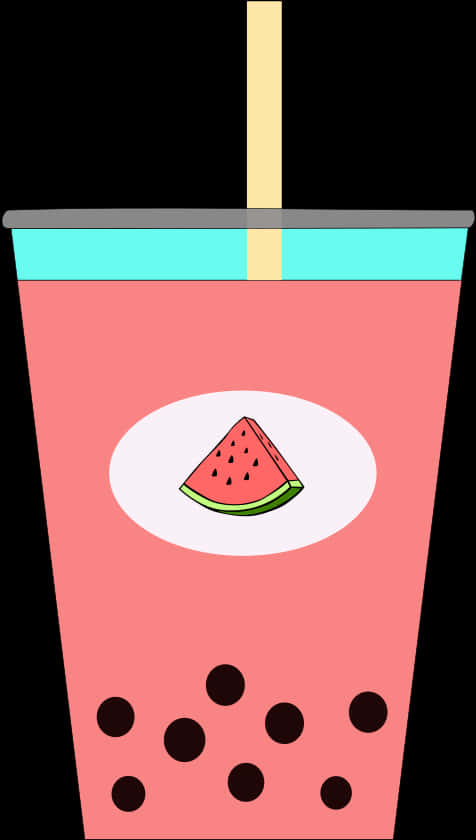 Watermelon Flavored Bubble Tea Illustration PNG image