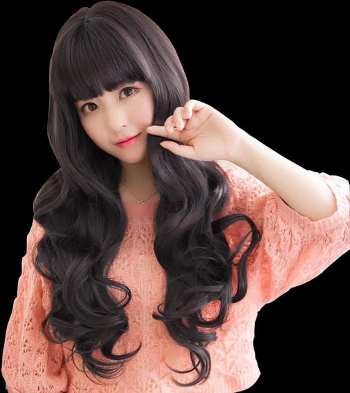 Wavy_ Hair_ Style_ Fashion_ Model PNG image