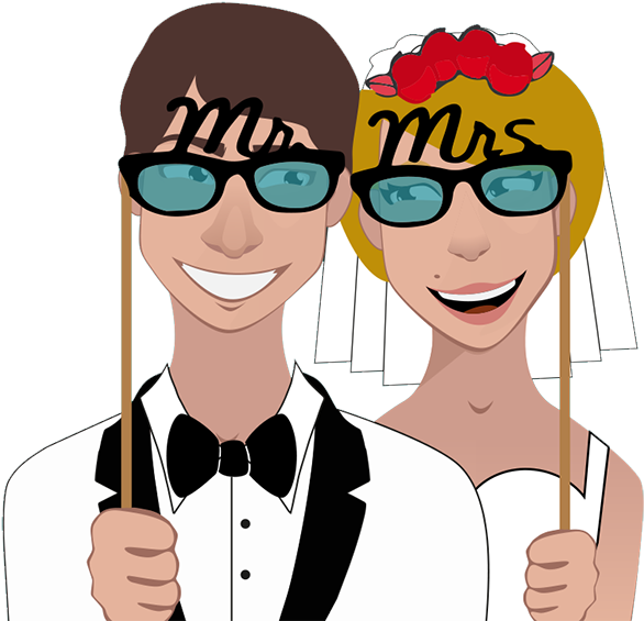 Wedding Photo Booth Cartoon Couple PNG image