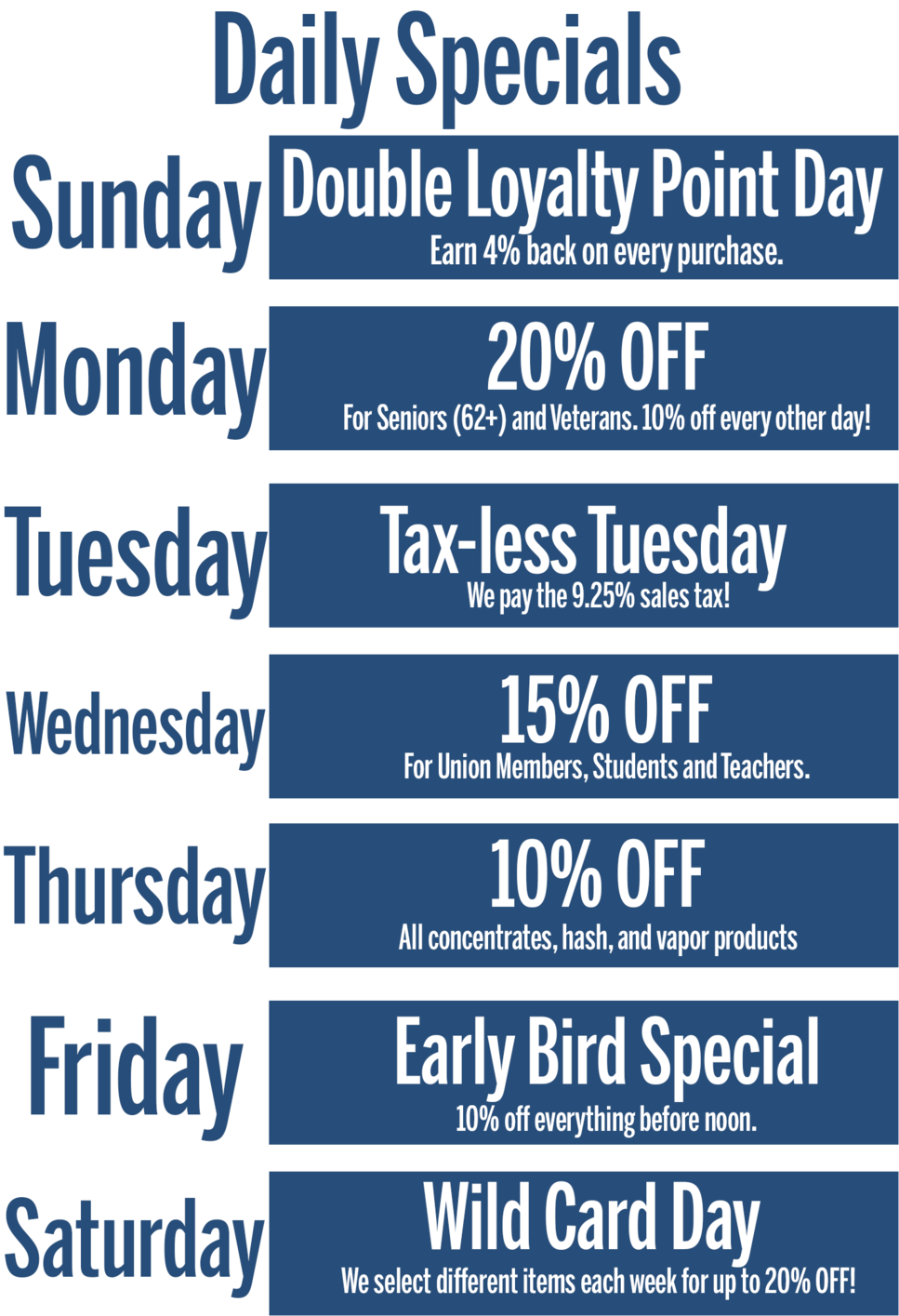 Weekly Discounts Schedule PNG image