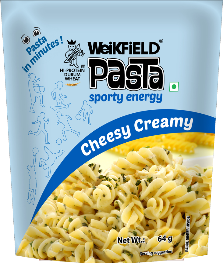 Weikfield Cheesy Creamy Pasta Packaging PNG image