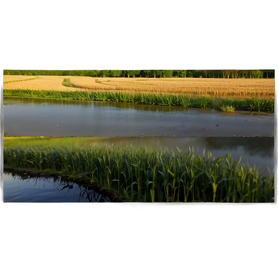 Wheat Field And River Landscape Png Cap PNG image