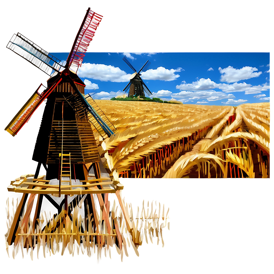 Wheat Field With Windmill Png 9 PNG image