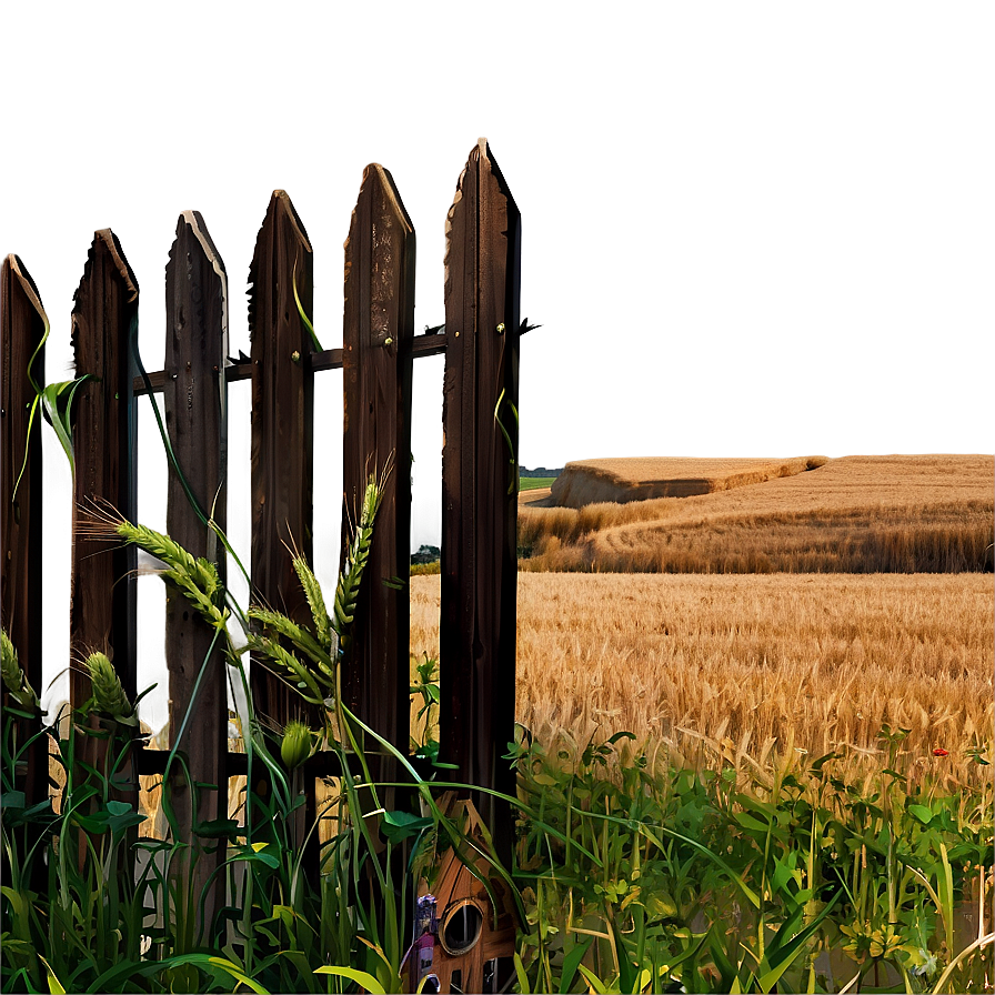 Wheat Field With Wooden Fence Png 3 PNG image