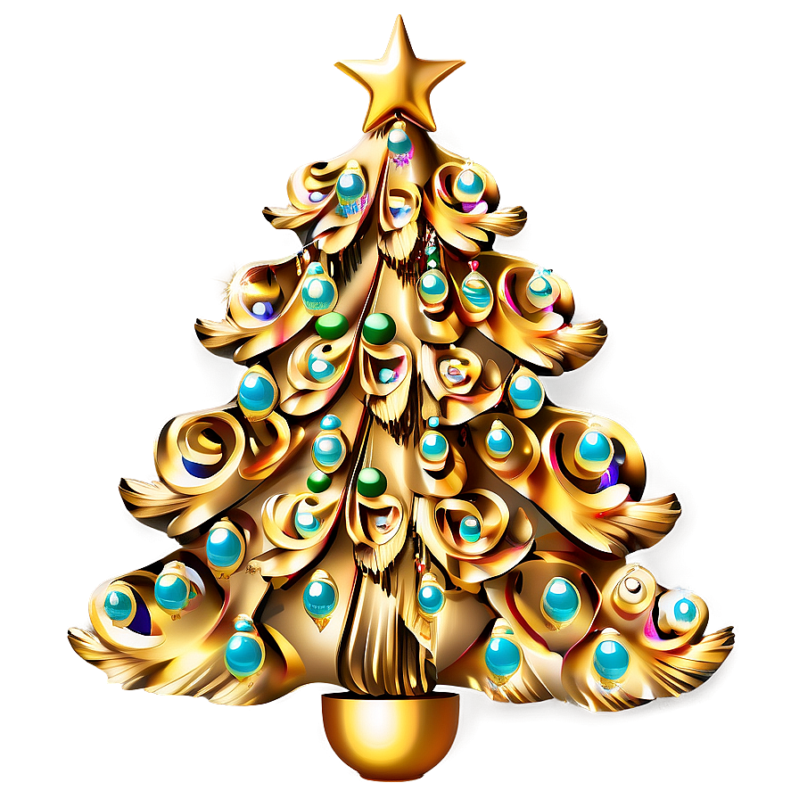 Whimsical Gold Christmas Tree Ideas Png 37 PNG image