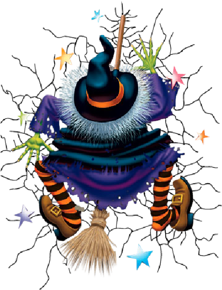 Whimsical Witch Crash Halloween Graphic PNG image