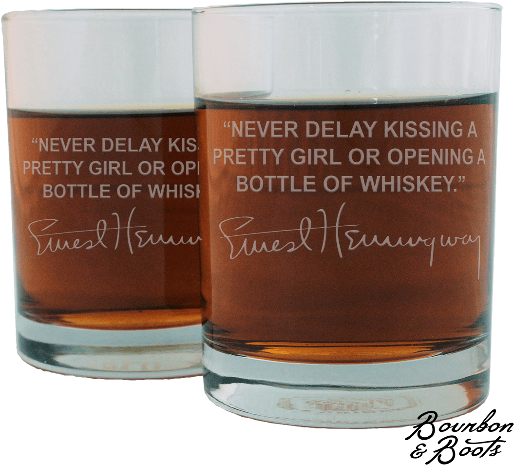Whiskey Glasses Hemingway Quote PNG image