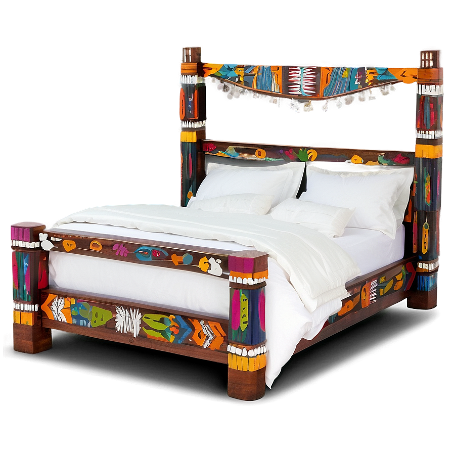 White Bed In Bohemian Style Png 06132024 PNG image