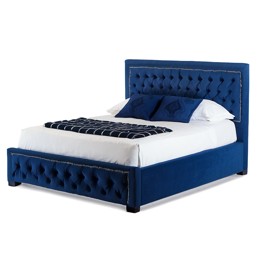 White Bed With Blue Accents Png Yug PNG image