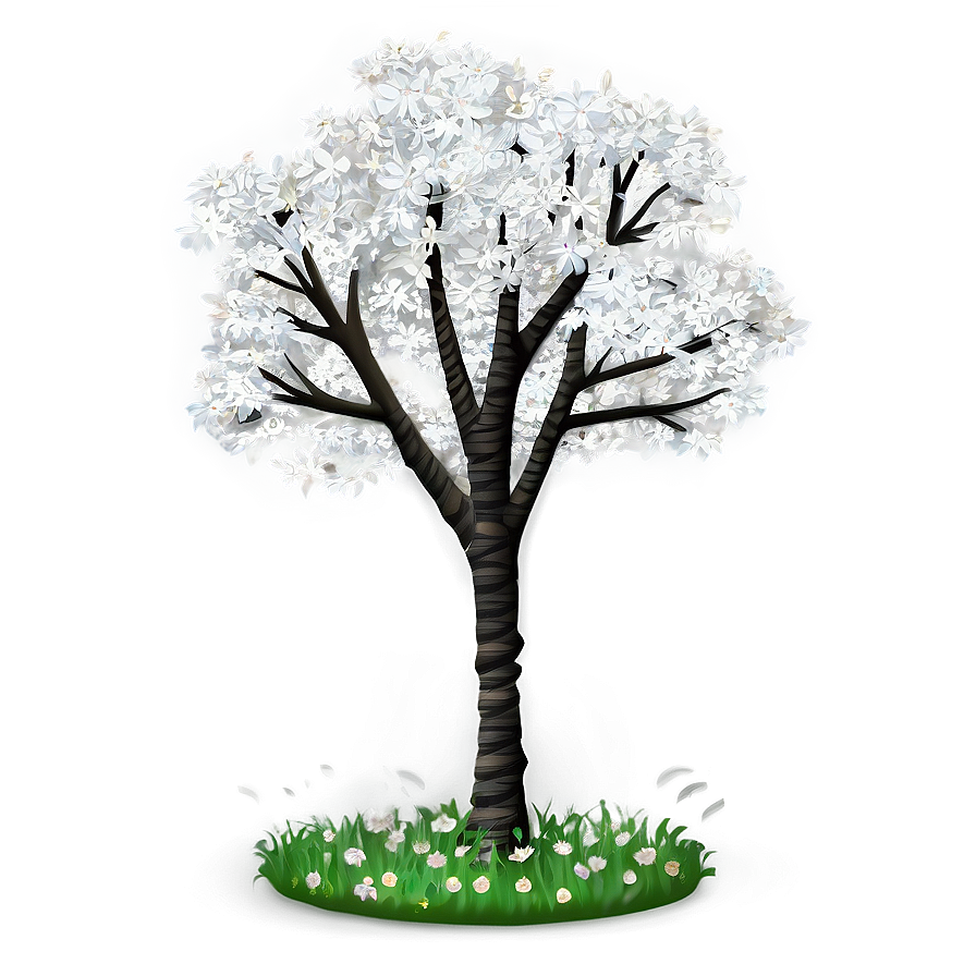 White Blossom Tree Scene Png Cfv98 PNG image