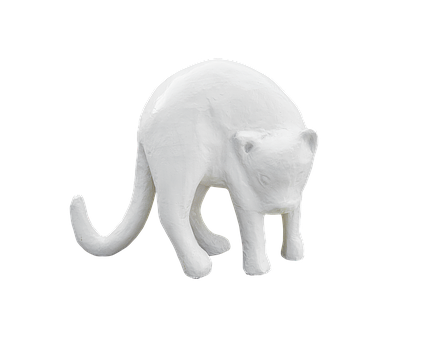 White Ceramic Figurine Cat Bending Over PNG image