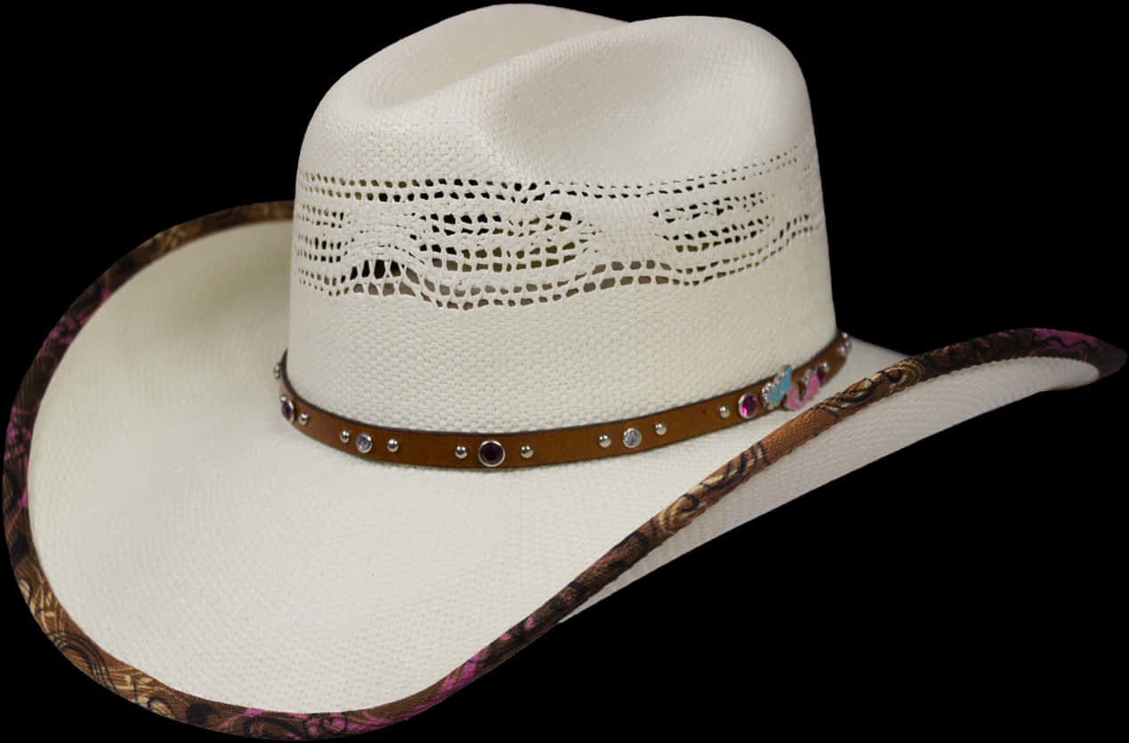 White Cowboy Hatwith Decorative Band PNG image