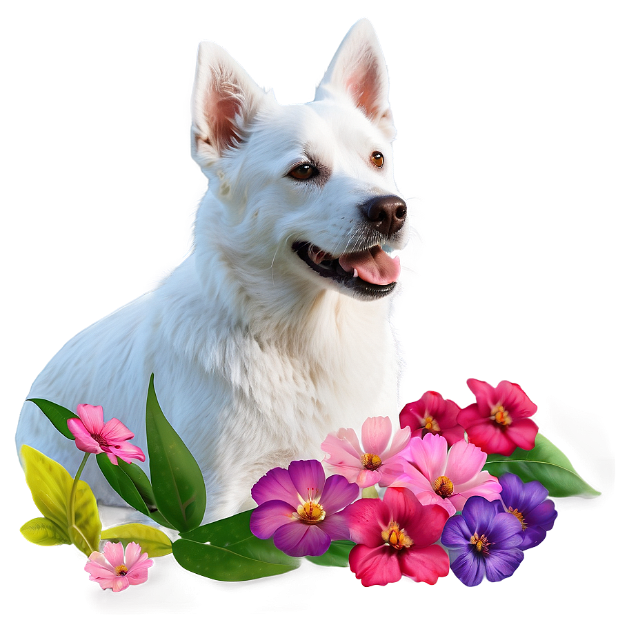 White Dog With Flowers Png Rgj35 PNG image