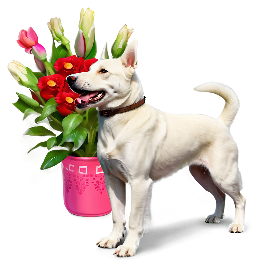 White Dog With Flowers Png Wwp PNG image