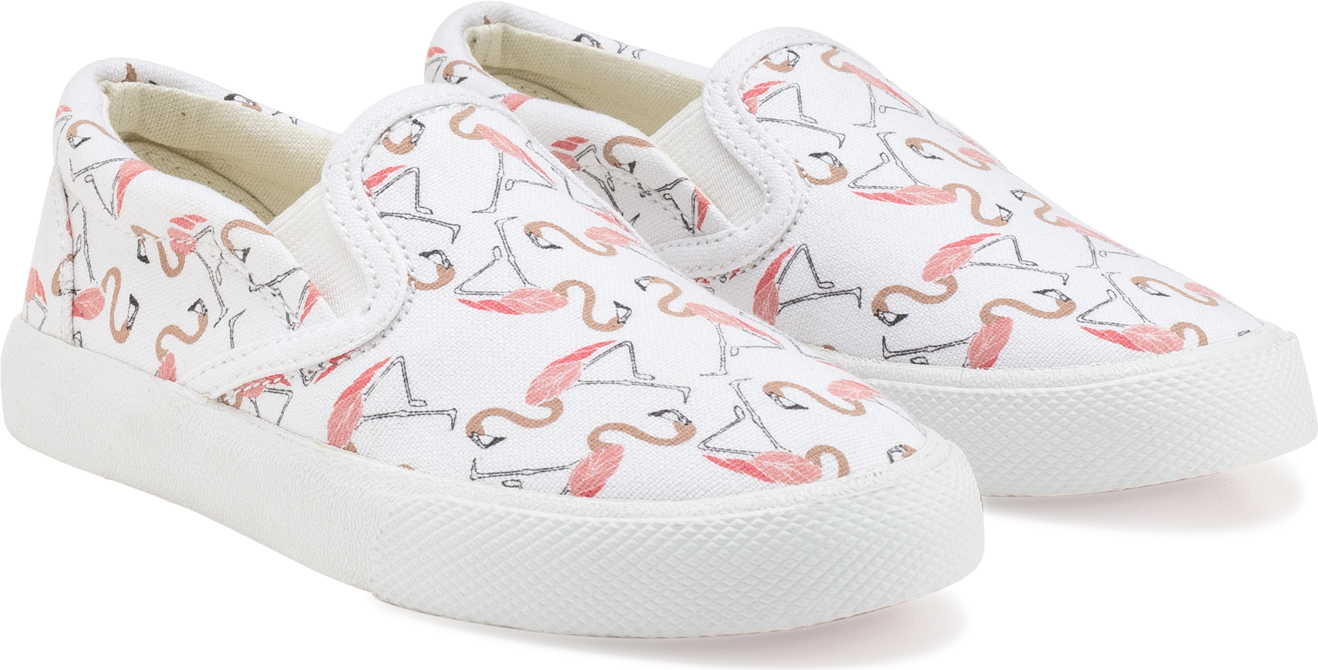 White Flamingo Print Slip On Sneakers PNG image