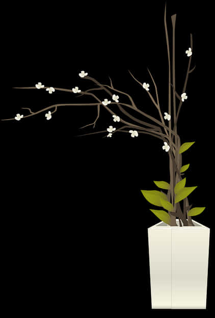 White Flower Branch In Pot PNG image