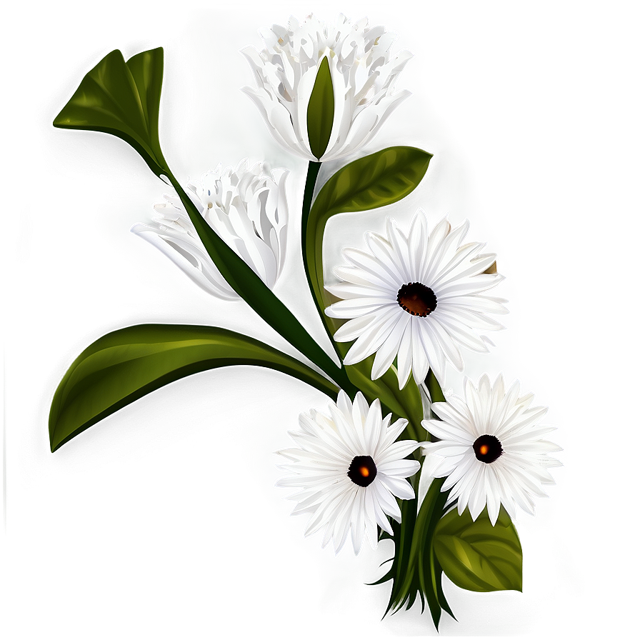 White Flowers Corner Design Png 92 PNG image