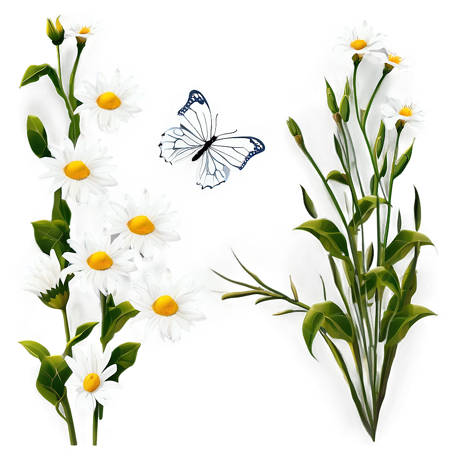 White Flowers With Butterflies Png 54 PNG image