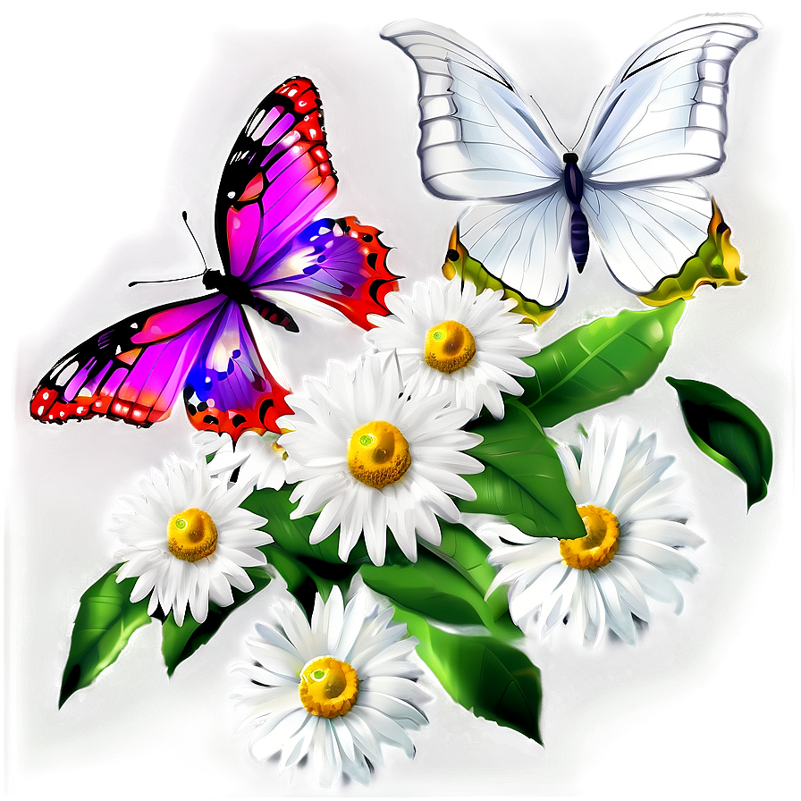 White Flowers With Butterflies Png Apr36 PNG image