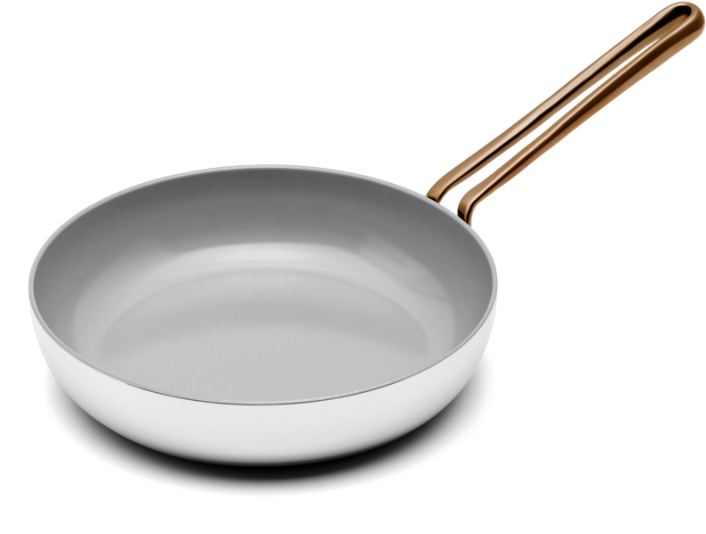White Frying Panwith Copper Handle PNG image