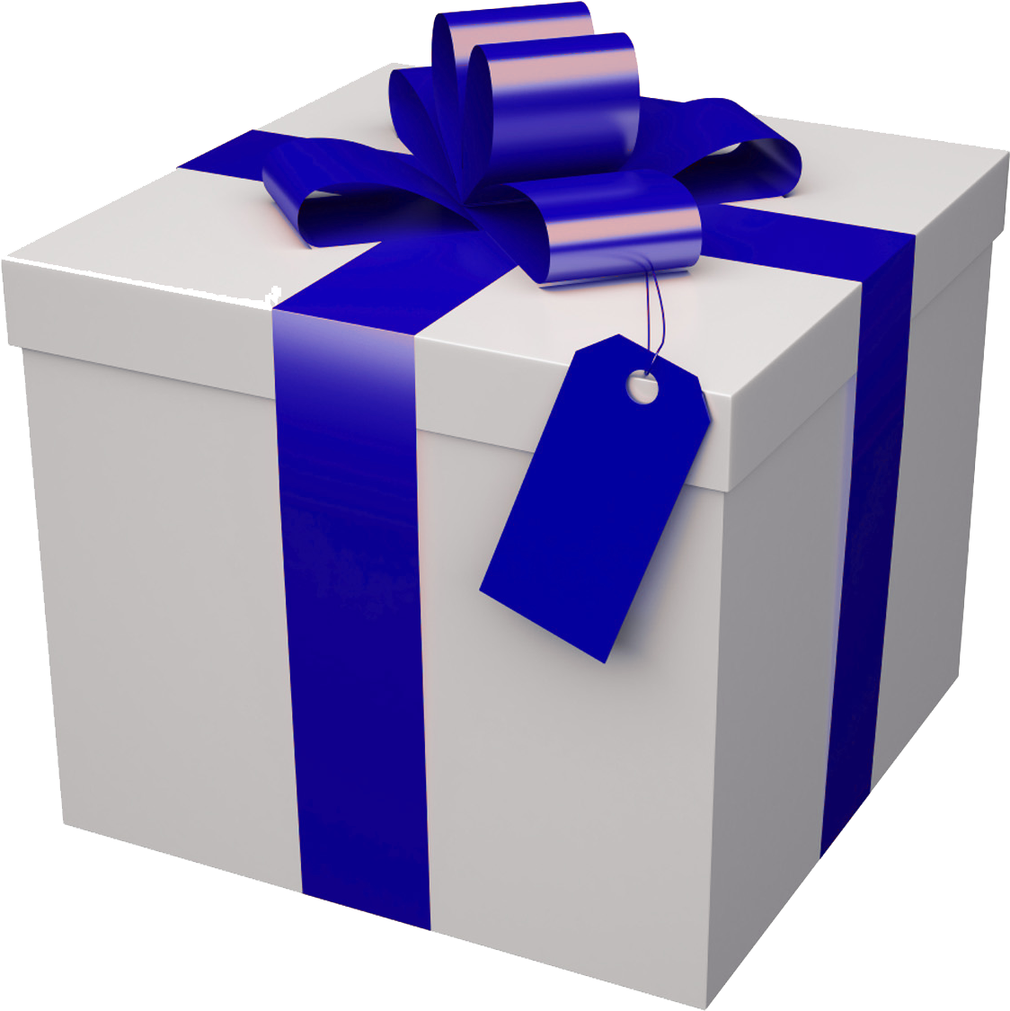 White Gift Box Blue Ribbon PNG image