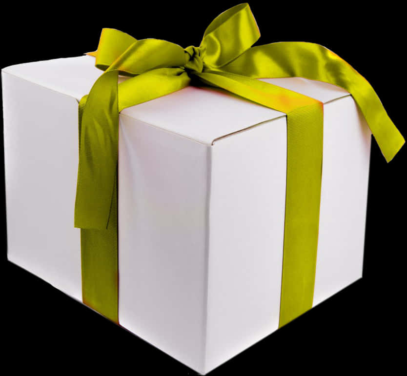 White Gift Box Green Ribbon PNG image