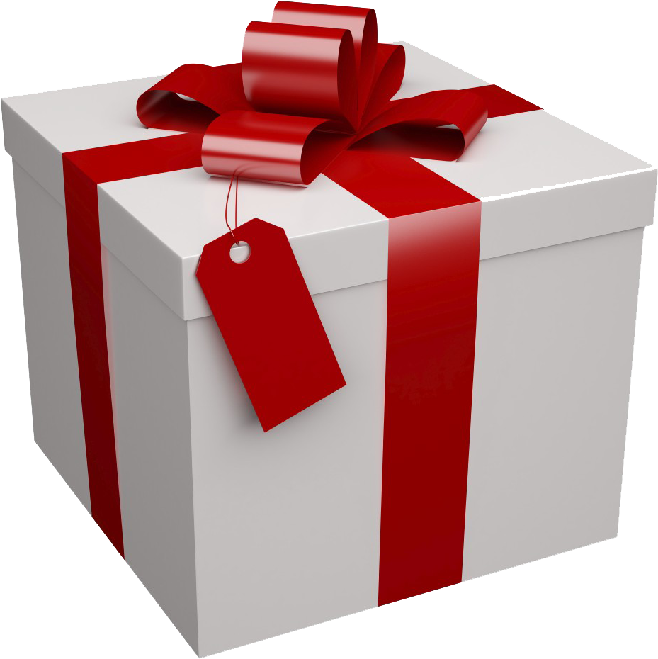 White Gift Box Red Ribbon PNG image