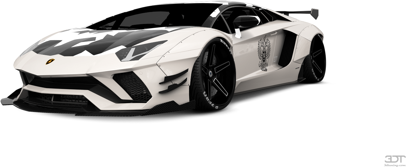 White Lamborghini Aventador Custom Graphics PNG image