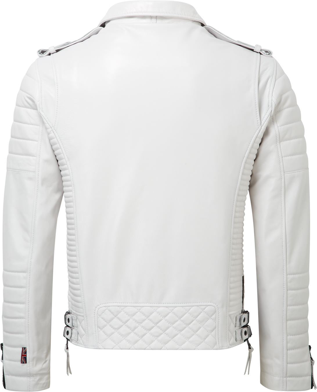 White Leather Motorcycle Jacket Rear View PNG image