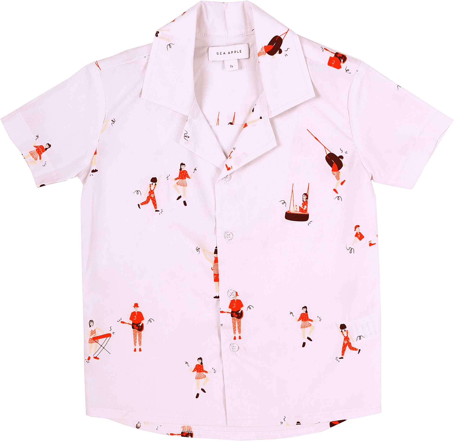 White Polo Shirtwith Red Printed Design PNG image