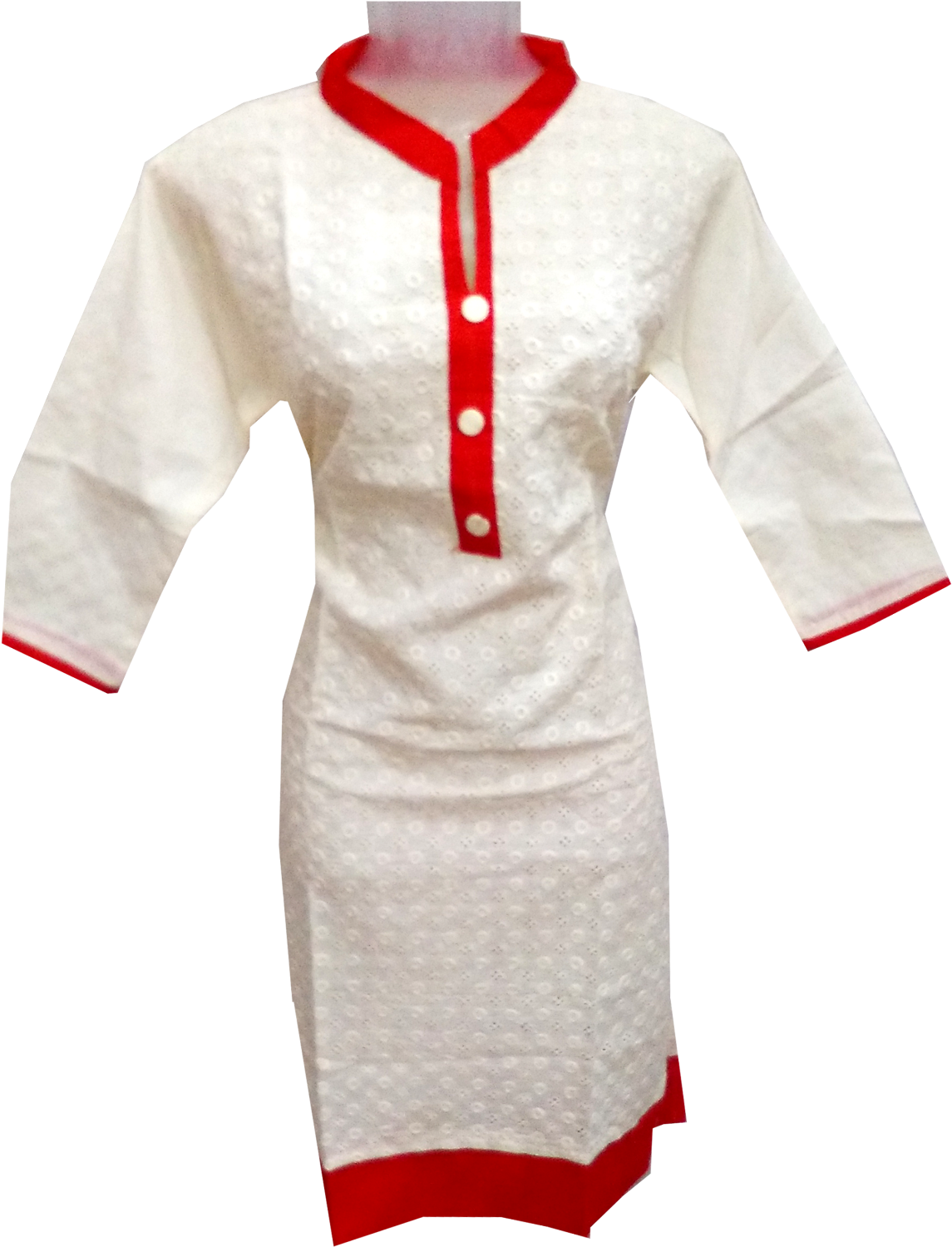 White Red Trimmed Kurti Design PNG image