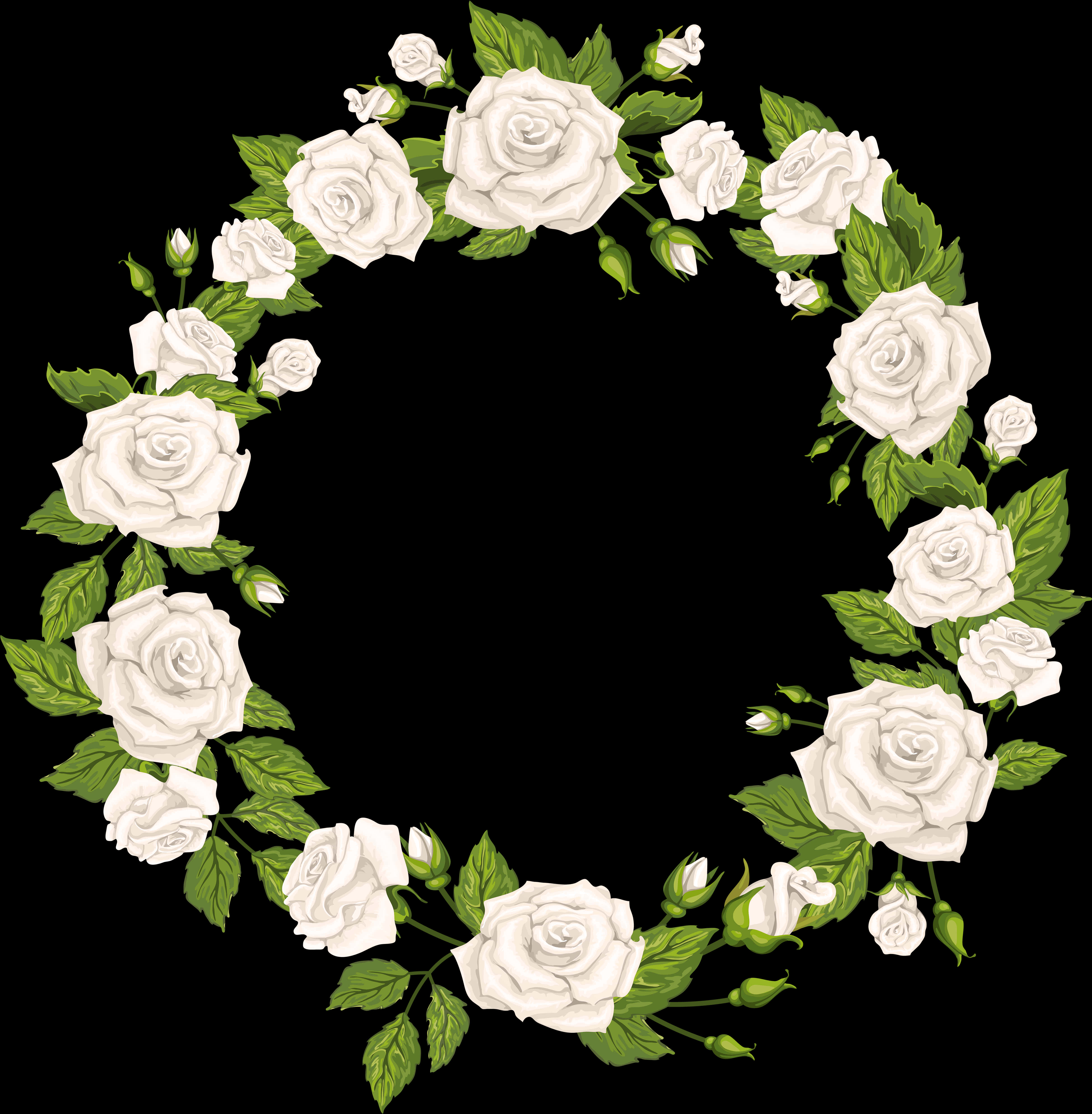 White Rose Wreath Black Background PNG image