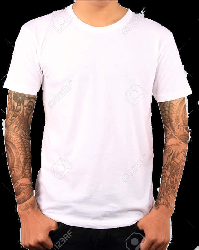 White T Shirt Tattooed Arms PNG image