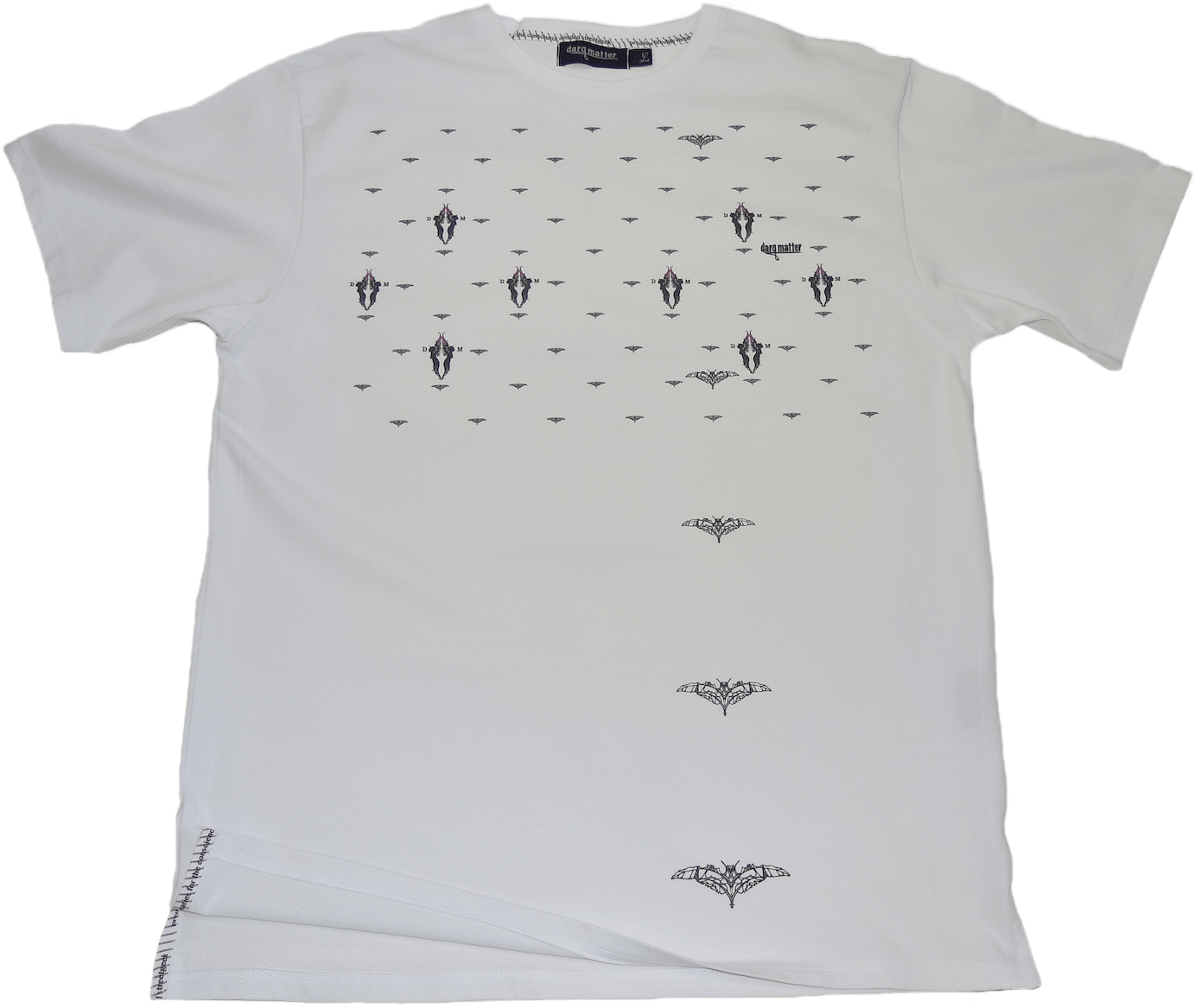 White T Shirtwith Black Bat Prints PNG image