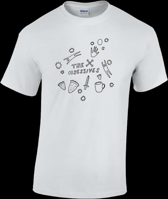 White T Shirtwith Doodle Design PNG image