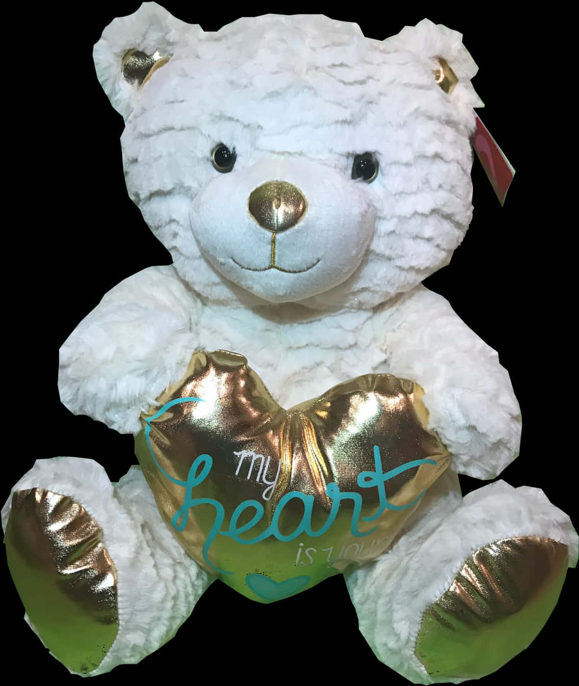 White Teddy Bear Golden Heart PNG image