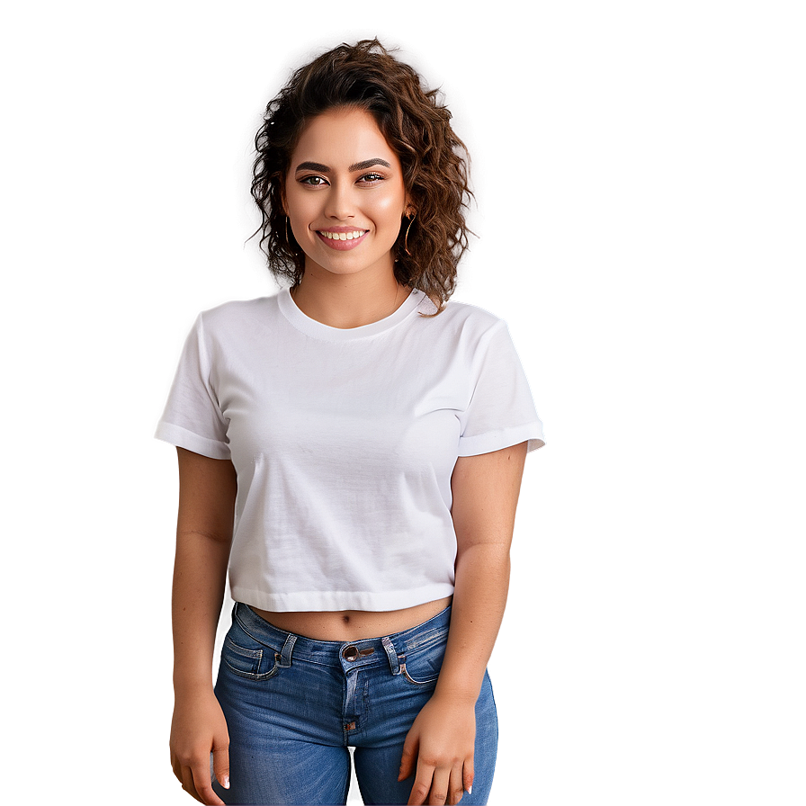 White Tee On Model Png 06272024 PNG image