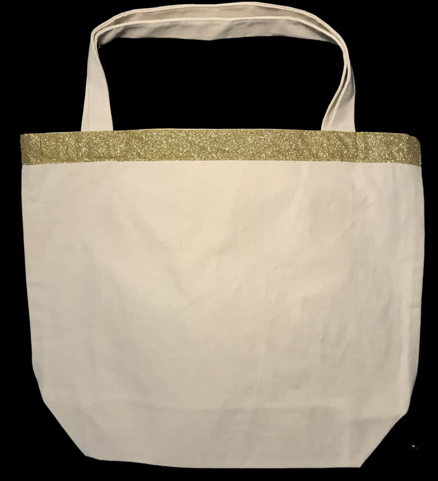 White Tote Bagwith Gold Glitter Trim PNG image