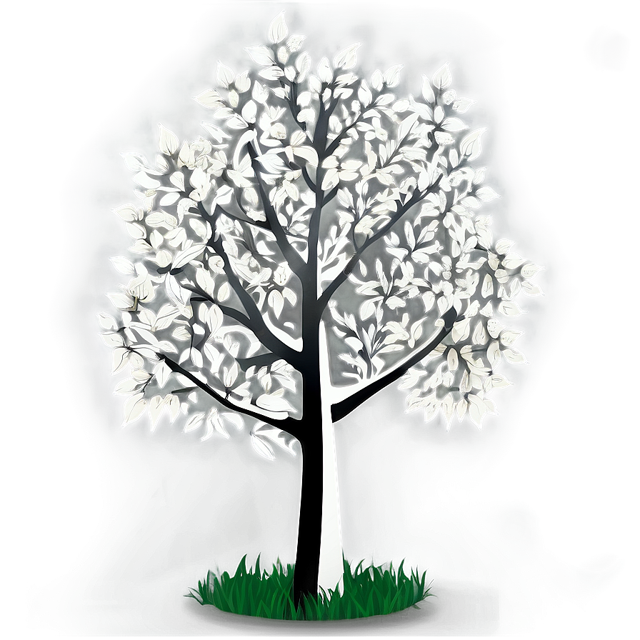 White Tree With Leaves Design Png Rfn70 PNG image