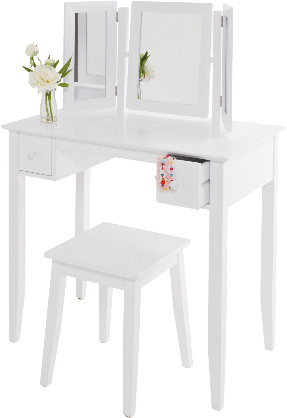 White Vanity Setwith Stooland Mirror PNG image