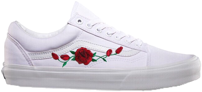 White Vans Sneakerwith Red Rose Embroidery PNG image