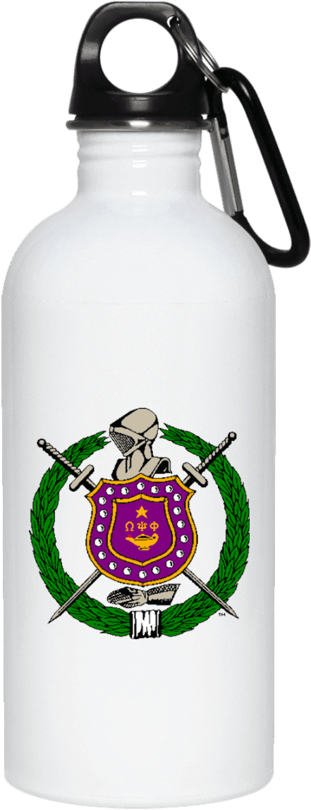 White Water Bottle With Crest Design PNG image