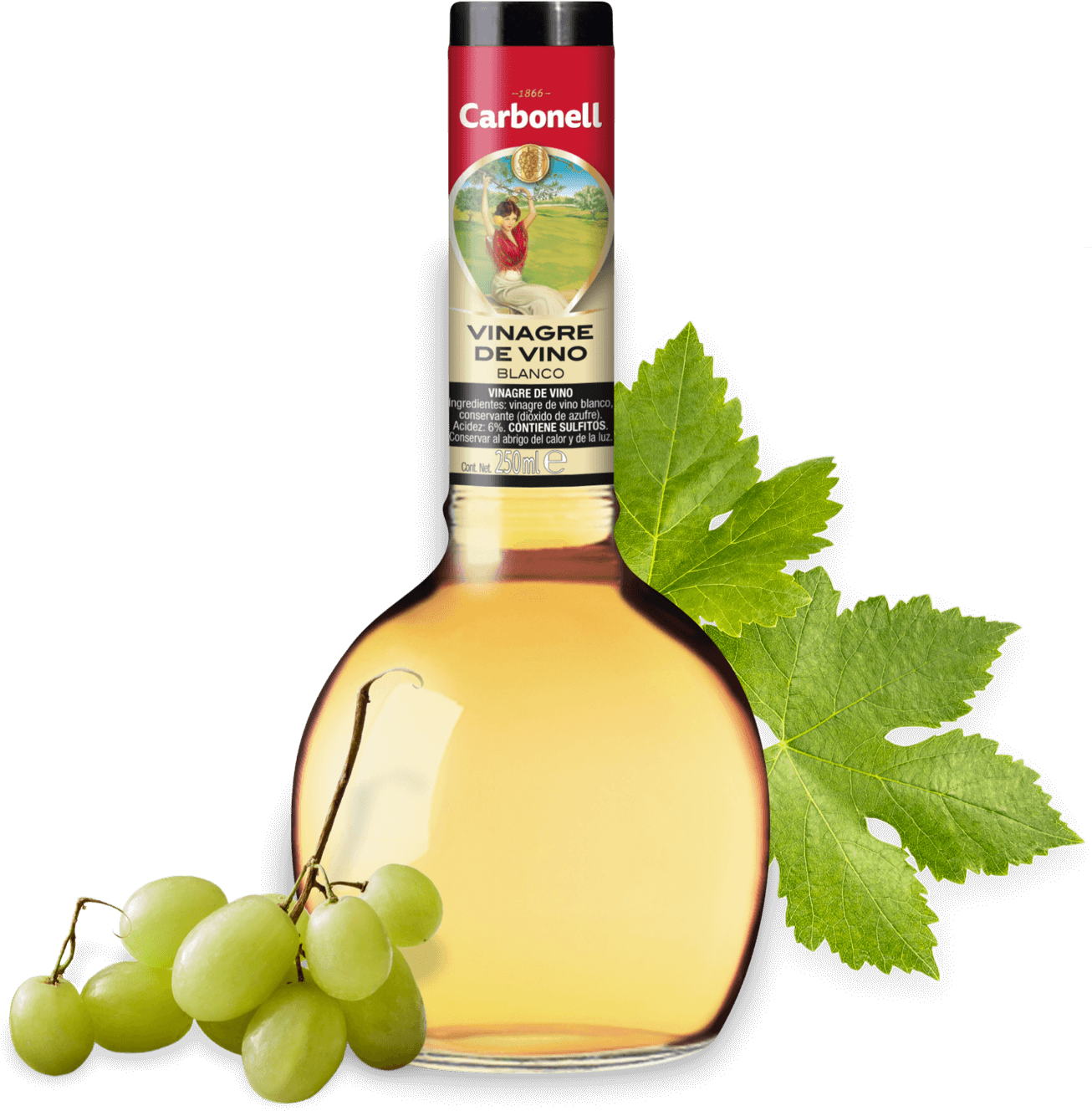 White Wine Vinegar Bottle With Grapes PNG image