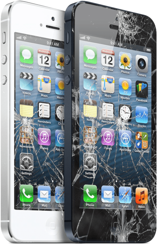 Whitei Phone Before After Screen Damage PNG image